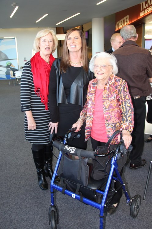 Kathy Blakkan and Carmen Butte with Jean Turnbull Campbell. Jean traveled on the 1942 trip in the Silver Streak. Kathie is the daughter of Darlene Dorgan Bjorkman. Carmen is the wife of John Butte.